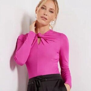 NWT Farm Rio Front Twist Cutout Long Sleeve Pink Bodysuit Size XL